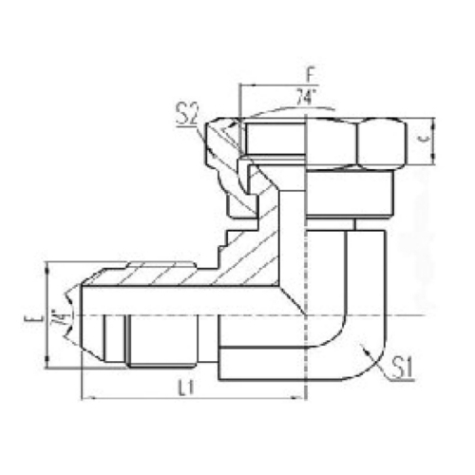 90°彎公制外螺紋74°外錐面密封|公制活動內(nèi)螺紋74°內(nèi)錐面密封